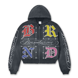 High Quality Printed Acid Wash Fleece Suit Streetwear Distressed Embroidered Patch Tracksuits Sun Faded Hoodie <b>Sweatpants</b> <b>Set</b> - Product Image 2