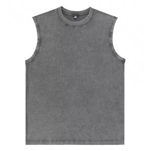 เสื้อกล้ามวินเทจทรงครอปสำหรับผู้ชาย ล้างสีแบบแอซิดวอช ผ้าฝ้าย 100% รับปักลาย สกรีนลาย พิมพ์ลายดิจิตอล ขายส่ง - Product Image 5