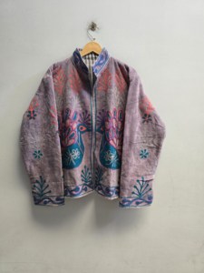 Handmade Velvet Suzani Embroidered Floral Blouson Women's Boho Ethnic <b>Winter</b> <b>Coat</b> Back Logo Full Sleeves Mandarin Collar <b>Thick</b> - Product Image 1