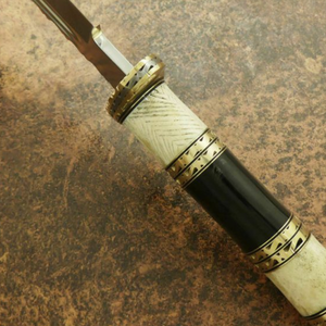 Handmade Bowie Hunting Knife with Silver Curved <b>Steel</b> Blade Serrated Spine Decorative Ivory Black Handle <b>Outdoor</b> Camping Display - Product Image 6