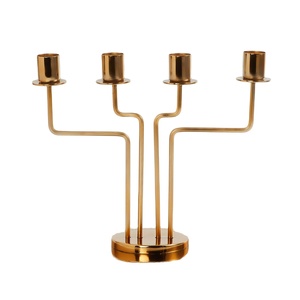 Portavelas de 4 pilares con acabado dorado, Ideal para boda, ocasión, decoración de mesa, portavelas portátil para manualidades de Metal, venta al por mayor - Product Image 1