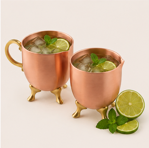 Handcrafted Pure Copper Moscow Mule <b>Mug</b> with Brass Handle and Elegant <b>Gold</b> Feet Eco-Friendly Luxury Food Safe Milk Pitcher - Product Image 3