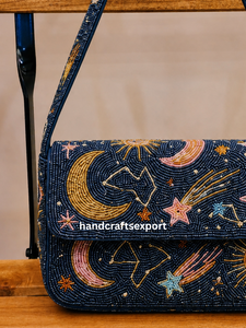 Bolso Bandolera de Lujo Hecho a Mano con Cuentas y Patrón de Luna y Estrella, Bolso de Hombro Seguro y Resistente con Diseño de Bordado Colorido - Product Image 4