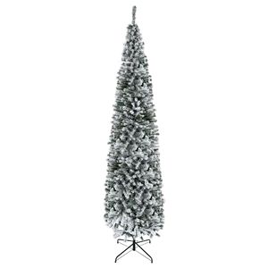 Albero di Natale in Pino Verde Sottile Non Illuminato da 210 cm, Albero di Natale Innevato da 2,7 m con 1014 Rami Realistici in PVC, Albero di Natale Pre-Illuminato con Rami a Cerniera - Product Image 1