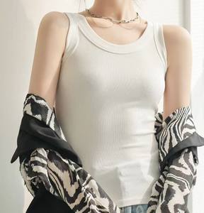 Débardeur côtelé en coton respirant pour femme, sans manches, séchage rapide, couleur unie noir et blanc - Product Image 5