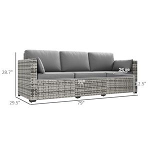 PE Rattan 3-Seat Outdoor Wicker Patio Couch with <b>Deep</b> Seating Cushions Gray Steel <b>Frame</b> for Gardens and Sports Venues - Product Image 3