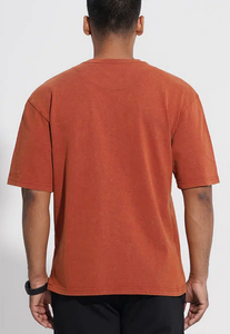 T-shirt tricoté pour homme, coupe oversize à épaules tombantes, 100% coton épais 240 GSM, délavé à l'acide, avec poche, logo personnalisé, marque, best-seller - Product Image 6