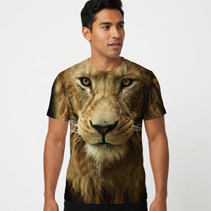 T-shirt à manches courtes pour homme avec impression photo de lion, coupe classique, col rond, style décontracté, tissu tissé 100% polyester - Product Image 5