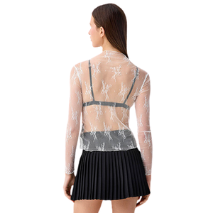 Blusa de malla con cuello simulado para mujer, estampado floral, manga larga, top transparente ajustado, jersey transparente para superponer, ropa elegante de noche - Product Image 2