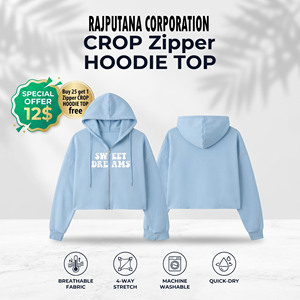 Women's Crop <b>Zipper</b> Hoodie Topoversize winter street wear Printed <b>Top</b> Casual Long Sleeve Breathable 100% Cotton Crop <b>Top</b> - Product Image 1