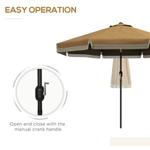 <b>Tan</b> 9FT Patio Umbrella with Push Button Tilt Crank 8 Ribs Ruffled Market Table & Tassles for Garden Deck <b>Pool</b> Radii 2.5m & 2.7m - Product Image 5