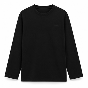 Custom Unisex Black Long Sleeve T Shirt Relaxed Fit Cotton Jersey <b>Crewneck</b> with Tonal Embroidered Logo OEM Private Label Manufac - Product Image 5