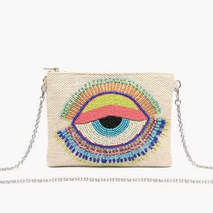 Premium Quality Trending Personalised Bridal Handmade Angel Needlework Beaded <b>Clutch</b> White Cotton <b>Silver</b>/Gold Chain Fashion - Product Image 2
