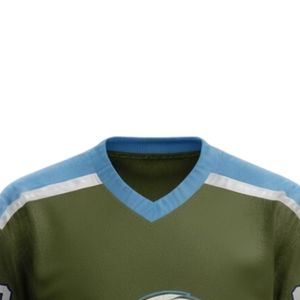 Camiseta Deportiva de Hockey sobre Hielo Sublimada en Verde Oliva y Azul para Hombre, Cuello en V, Manga Larga, Ropa Deportiva de Poliéster para Equipos - Product Image 3