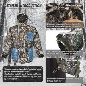 Veste de chasse avec doublure en polaire, manteau à capuche résistant à l'eau pour hommes, parka silencieuse pour la chasse au cerf, vestes Upland - Product Image 5