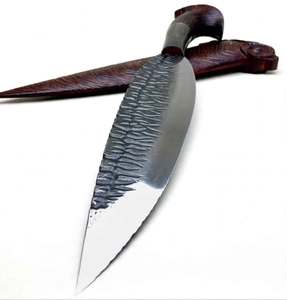 Cuchillo utilitario de acero de hoja fija hecho a mano con empuñadura de pistola de madera tallada y funda de madera - DIY OEM - Product Image 5