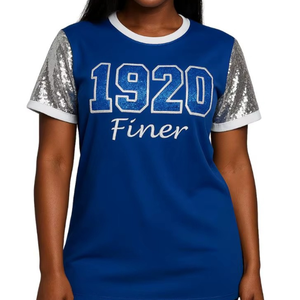 T-shirt à manches courtes pour femme Zeta Phi Beta, en coton bleu, avec sequins 1920, col rond, style Ringer - Product Image 1