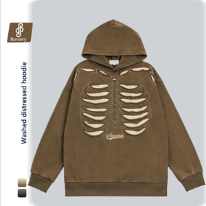 Sweat-shirt à capuche Bomery pour homme, coupe oversize, effet délavé, motif tête de mort, style hip-hop, impression 3D en relief, épais, pour l'automne, pour couples - Product Image 1