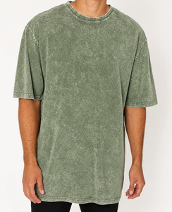 T-shirt en coton surdimensionné pour homme, col rond, manches courtes, vert uni délavé, coupe décontractée en jersey tricoté - Product Image 1
