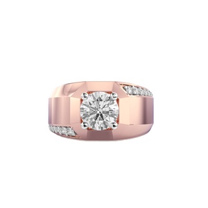 14K Yellow Gold Moissanite Diamond Ring for Men 1.5CT Round Cut Luxury Solitaire Wedding Engagement Ring with <b>Side</b> Stones - Product Image 3