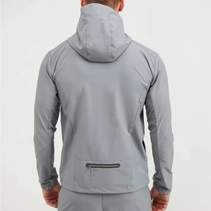 Men's Hooded Windproof Polyester/Nylon Windbreaker Jacket Autumn Zipper Closure Regular Fit Solid Color Gray - Product Image 2