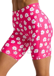 Shorts de sport taille haute pour femmes, motif floral, poches latérales, écologiques, extensibles dans quatre sens, en Spandex/Polyester, respirants, séchage rapide, pour gym et yoga - Product Image 6