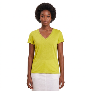 T-shirt décontracté pour femme en coton biologique 100 % tricoté, vert lime, col rond, manches courtes, coupe classique, couleur unie, écologique - Product Image 4