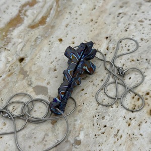 Hand-forged titanium pendant Exotic damascus necklace Oil-slick color jewelry Zircuti fish pendant - Product Image 5