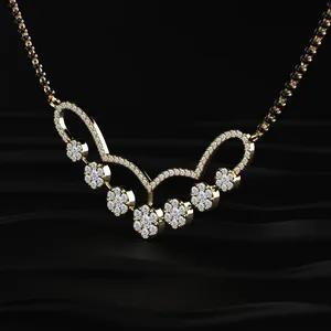 Nouvel Arrivage Collier de Mariée Mangalsutra à Sept Diamants en Grappe, Or 10/14/18 carats, Diamants de Laboratoire Taille Brillant pour Femme, IGI - Product Image 3