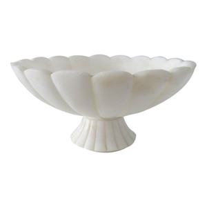 Bol en marbre blanc de luxe, artisanal, festonné et cannelé, sur pied, pour fruits, centre de table, pour la vente en gros, décoration intérieure moderne - Product Image 1