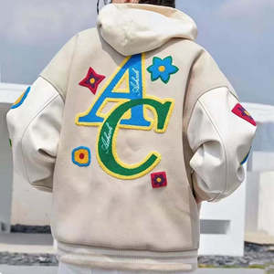 Custom Men Oversized Varsity <b>Jacket</b> Heavyweight Chenille Towel Embroidery <b>Patchwork</b> Wool Blend Baseball Drop-Shoulder <b>Jacket</b> - Product Image 3