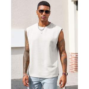 2025 hommes entraînement débardeurs gaufre décontracté sans manches t-shirts Polyester vêtements de sport XL taille plaine à capuche été plage t-shirt - Product Image 4