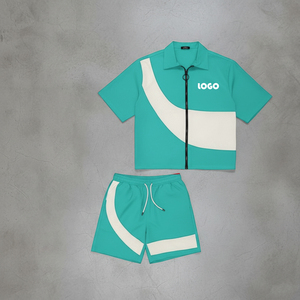 Ensemble coupe-vent deux pièces personnalisé pour homme, veste courte et short, patchwork, fermeture éclair, en nylon et polyester, style streetwear - Product Image 5