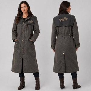 Gabardina Larga Impermeable de Algodón para Mujer Estilo Utilitario con Cuello Chal y Forro de Algodón, Manga Larga, para Otoño - Product Image 3