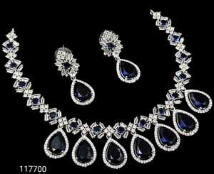 Conjunto de collar nupcial de circonita cúbica rosa chapado en plata de primera calidad con pendientes a juego para mujer, joyería de boda para mujer - Product Image 2