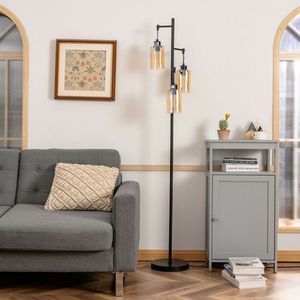 Lampada da Terra Retrò con 3 Paralumi in Vetro Ambrato Sospesi - Product Image 6