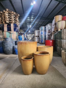 Red Glazed Ceramic Flower Pots <b>Set</b> Modern Outdoor glazed Garden Planters for Green Plants and Trees - Product Image 3