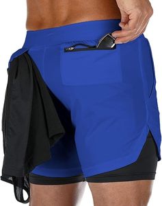 Custom Logo Men's Double <b>Layer</b> Blank Sports Athletic Workout Running Gym Shorts With Liner Breathable 2 In 1 Activewear Shorts - Product Image 2