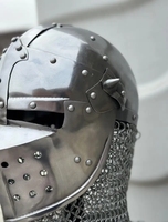 Casco de Caballero Medieval Bascinet de Acero Calibre 18 con Avental de Malla, Armadura de Guerrero Nórdico Usable para Halloween y Cosplay de Pascua