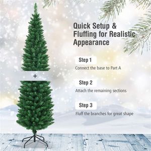 6ft <b>Slim</b> Pencil Christmas <b>Tree</b> with 400 Realistic PVC Branches Flocked Finish Space Saving Design for Small Corners - Product Image 5