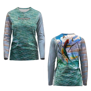 Camiseta de Pesca con Cuello Redondo para Mujer, Sublimada, Unisex, Manga Larga, Secado Rápido, UPF 50, Estampado con la Bandera de EE. UU. y Estrellas Azules, Sudadera para Adultos - Product Image 5
