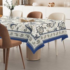 HappyKraft Handmade Floral Block Print Blue Cotton Rectangular <b>Table</b> <b>Cover</b> Eco-Friendly for Home & Hotel Use - Product Image 2