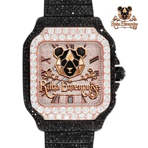 นาฬิกาข้อมือ Ruha Enterprise Luxury Square แบบอนาล็อก หน้าปัดประดับเพชรเทียม สายสแตนเลสสีดำ สำหรับทุกเพศ ระบบควอตซ์ สไตล์ฮิปฮอป - Product Image 4