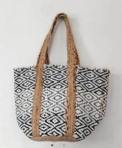 Handmade Recycled Cotton Chindi Braided Jute <b>Bags</b> <b>Reusable</b> Tote <b>Bags</b> for Beach and <b>Shopping</b> with two handles best for beach <b>bags</b> - Product Image 2