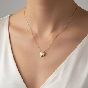 Collier pendentif de fiançailles tendance en argent sterling 925 avec deux pierres en zircon taille marquise serties clos, style Toi et Moi, pour femme, cadeau - Product Image 2