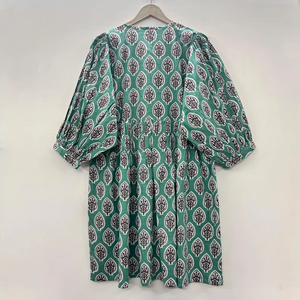 Vestido Casual Midi para Mujer, Tejido 100% Algodón, Liso, Manga Corta, Cintura Imperio, Estilo Babydoll, Cuello en V, Holgado, Funcional - Product Image 4