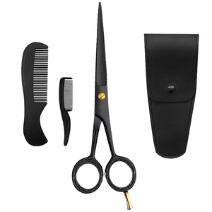 Ciseaux à barbe et moustache de 5 pouces, ensemble de peignes de toilettage pour hommes, logo personnalisé, acier inoxydable, coupe précise, kit de coiffage pour barbe avec étui - Product Image 4