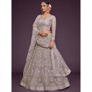 Precioso Lila Bordado Soft Net Lehenga Choli Con Dupatta - Product Image 1