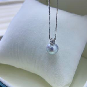 Collier pendentif en perle de style Diana 8-9 mm Argent 925 Perle d'eau de mer naturelle Abondante Pendentif fin à la mode Rond Lumière intense - Product Image 4