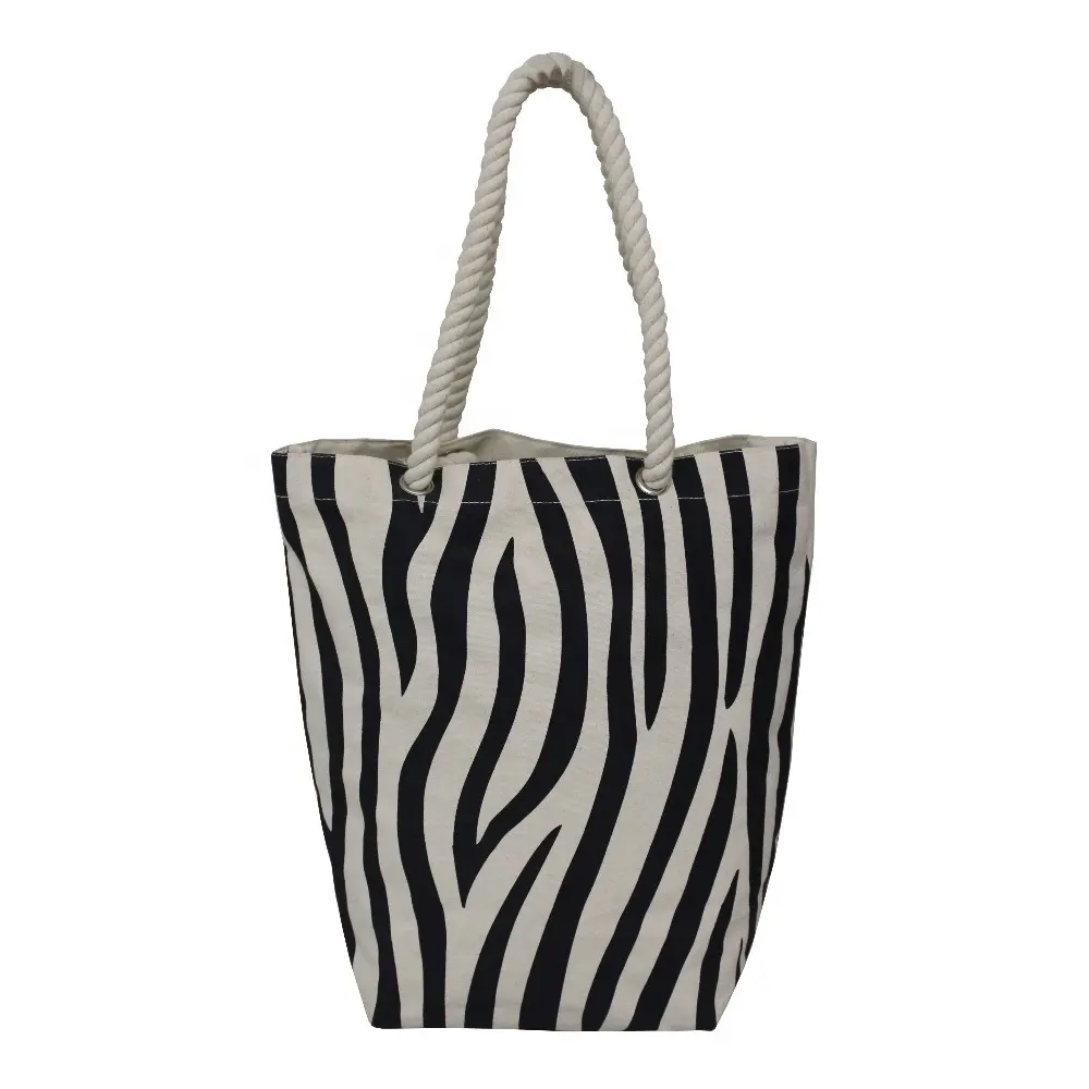 Cotton Bag Twisted Rope Handle All Over Zebra Print Pattern Design 12 OZ Natural Canvas Shopping Tote Bag